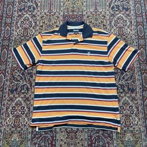 VTG 90s Ashworth Mens EZ-Tech Striped Polo Shirt Orange Black Blue Cotton Size L